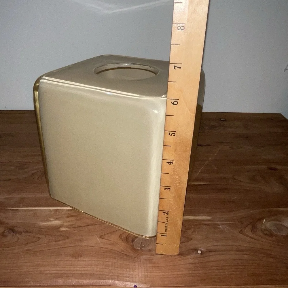 VTG MCM Tan Beige Beechwood Acrylic Lucite Plastic Tissue Holder Bed Bath Beyond
